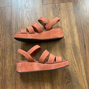 Camper Nubuck Strap Red Orange Platform Sandal 39 8